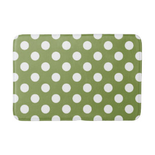 Alfombrilla De Baño Pos de polka blanco sobre el verde oliva