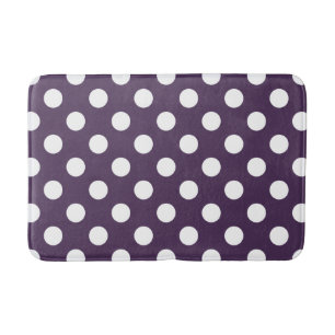Alfombrilla De Baño Pos de polka blanco sobre púrpura de ciruela
