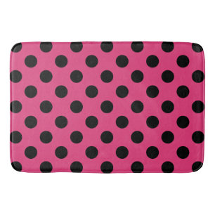 Alfombrilla De Baño Pos de polka negro en fucsia
