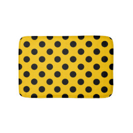 Alfombrilla De Baño Pos de polka negro sobre amarillo