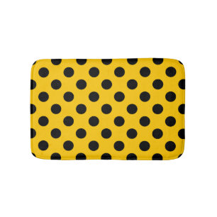 Alfombrilla De Baño Pos de polka negro sobre amarillo