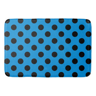 Alfombrilla De Baño Pos de polka negro sobre azul cielo