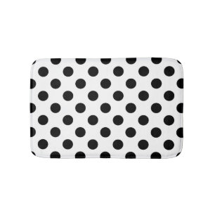 Alfombrilla De Baño Pos de polka negro sobre blanco