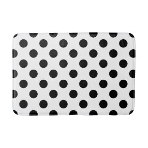 Alfombrilla De Baño Pos de polka negro sobre blanco
