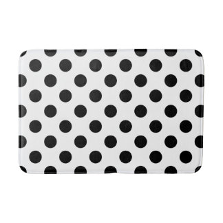Alfombrilla De Baño Pos de polka negro sobre blanco
