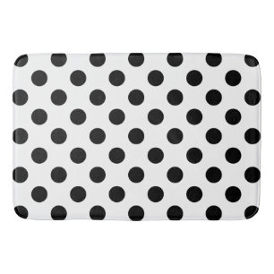 Alfombrilla De Baño Pos de polka negro sobre blanco