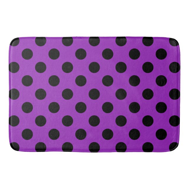 Alfombrilla De Baño Pos de polka negro sobre morado (Anverso)