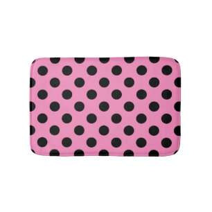 Alfombrilla De Baño Pos de polka negro sobre rosa