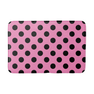 Alfombrilla De Baño Pos de polka negro sobre rosa