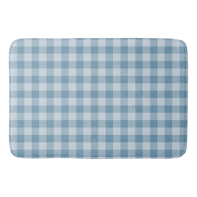 Alfombrilla De Baño Powder  Blue Gingham Buffalo Check Linen Texture (Anverso)