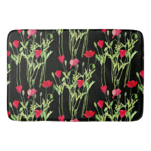 Alfombrilla De Baño Pradera de verano de amapolas rojas, flores silves