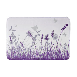 Alfombrilla De Baño Prado y mariposa púrpuras