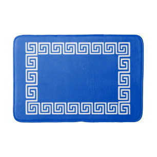 Alfombrilla De Baño Preppy Greek Key – Azul Real y Blanco