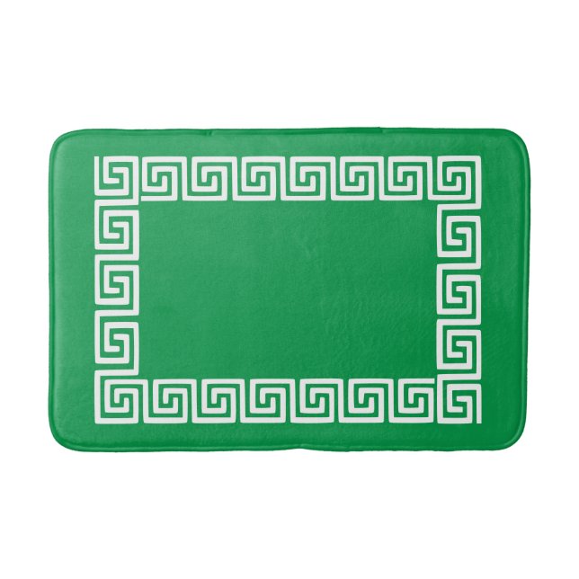 Alfombrilla De Baño Preppy Greek Key – Green & White (Anverso)