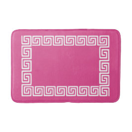 Alfombrilla De Baño Preppy Greek Key – Hot Pink & White