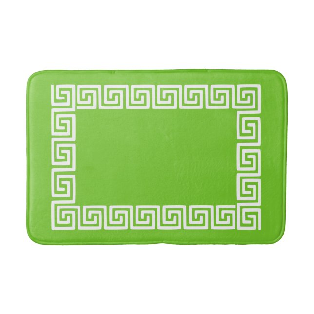 Alfombrilla De Baño Preppy Greek Key – Lime Green & White (Anverso)