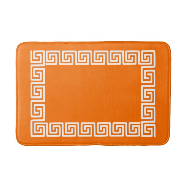 Alfombrilla De Baño Preppy Greek Key – Orange & White (Anverso)
