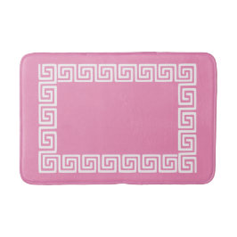 Alfombrilla De Baño Preppy Greek Key – Pink & White