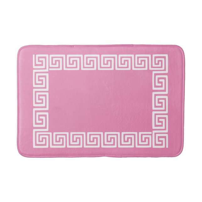 Alfombrilla De Baño Preppy Greek Key – Pink & White (Anverso)