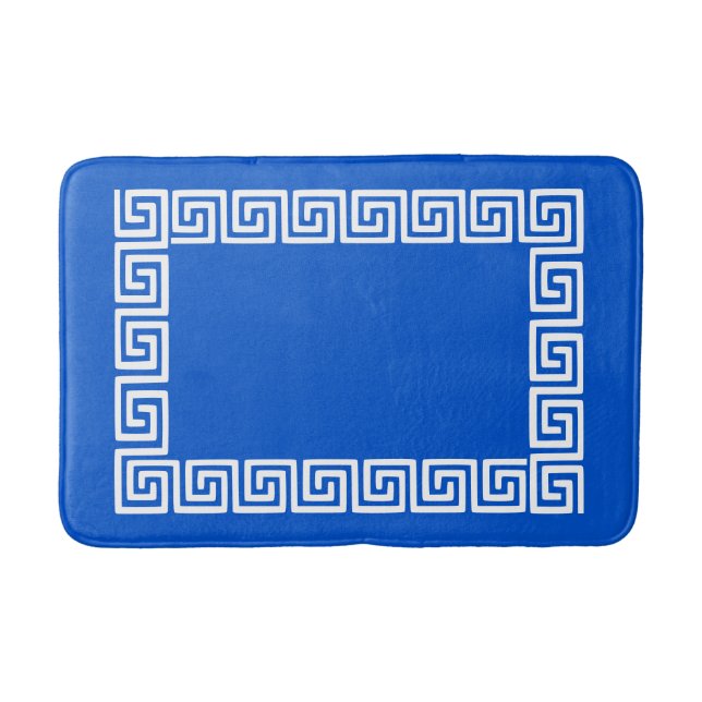 Alfombrilla De Baño Preppy Greek Key – Royal Blue & White (Anverso)