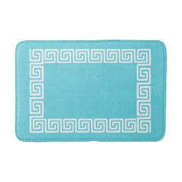 Alfombrilla De Baño Preppy Greek Key – Turquoise & White
