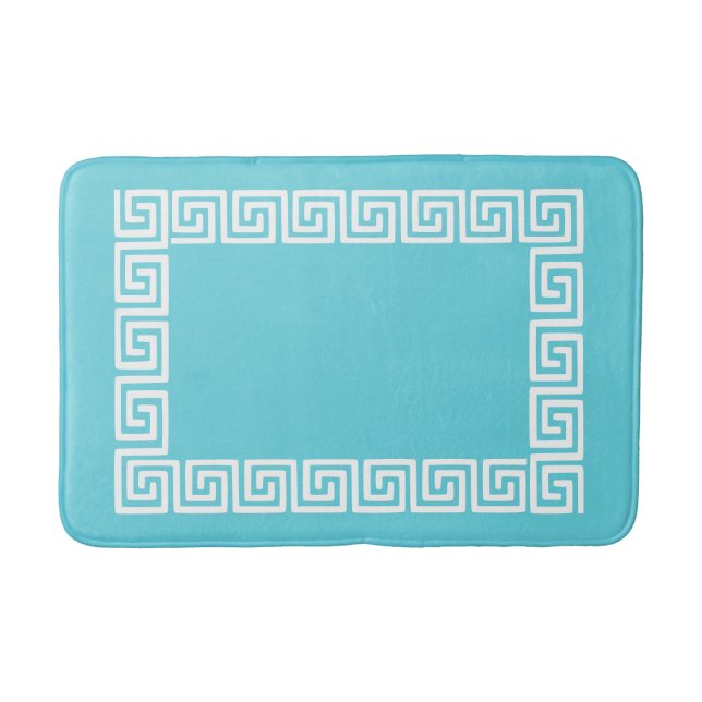 Alfombrilla De Baño Preppy Greek Key – Turquoise & White (Anverso)