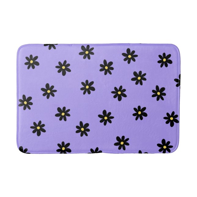 Alfombrilla De Baño Preppy Purple Black Floral Simple Flower Pattern (Anverso)