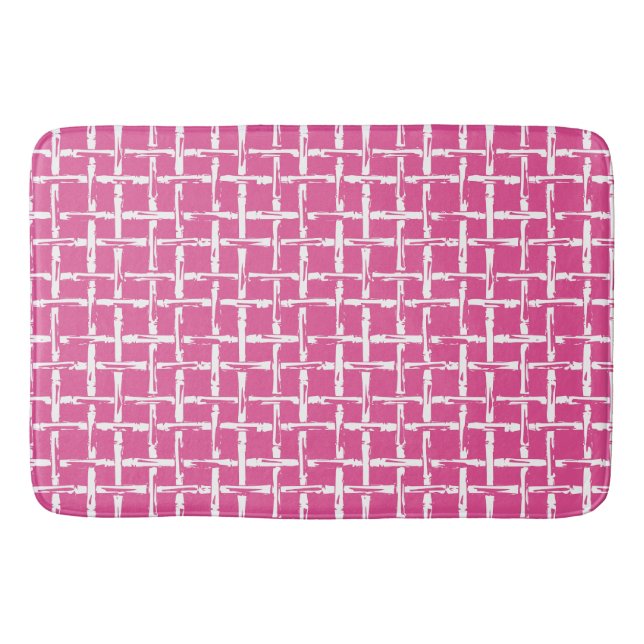Alfombrilla De Baño Preppy Square Lattice – Coordinating Hot Pink (Anverso)