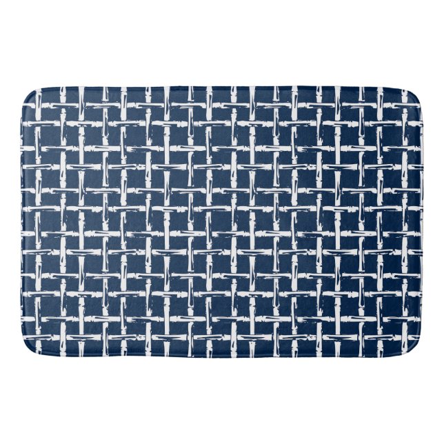 Alfombrilla De Baño Preppy Square Lattice – Coordinating Navy (Anverso)