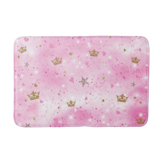 Alfombrilla De Baño Princesa Rosa Corazón Estrellas Corona Purpurina E (Anverso)