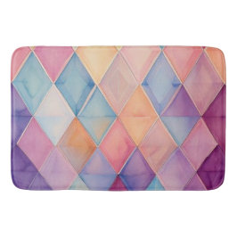 Alfombrilla De Baño Prisma Etéreo: Diamante Arlequín de Acuarela Paste