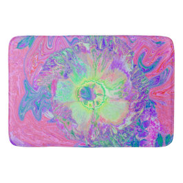 Alfombrilla De Baño Psicodélico Trippy Lime Green y Púrpura Hibiscus