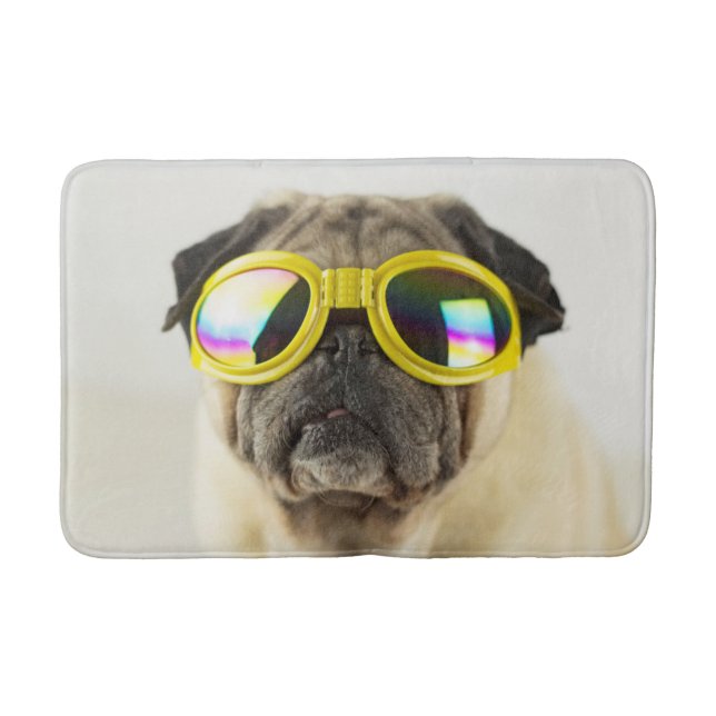 Alfombrilla De Baño Pug con gafas (Anverso)