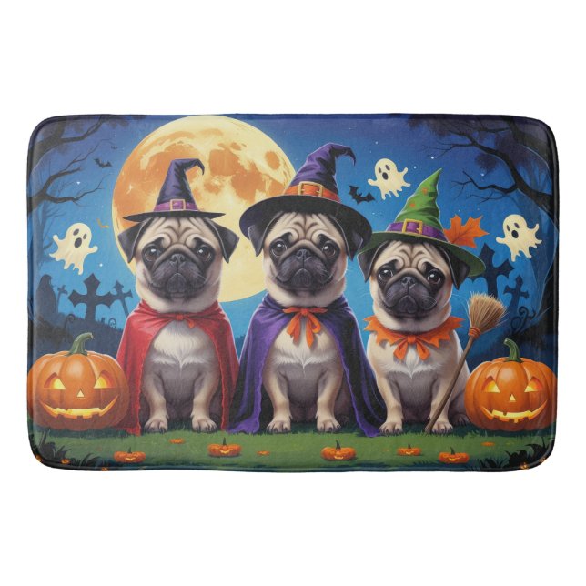 Alfombrilla De Baño Pug Dog Pumpkin Halloween Funny (Anverso)