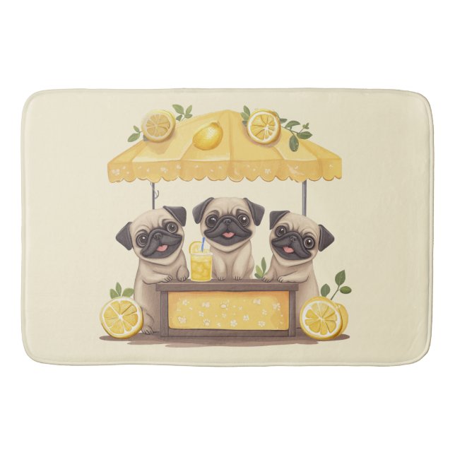 Alfombrilla De Baño Pug Dogs Lemonade Stand (Anverso)