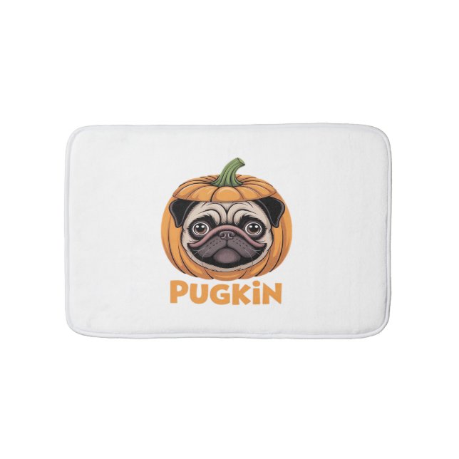 Alfombrilla De Baño Pugkin Pug Halloween Feliz Halloween sobredimensio (Anverso)