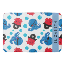Alfombrilla De Baño Pulpo pirata, patrón de pulpo, mar, tu nombre