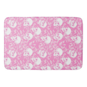 Alfombrilla De Baño Punk femenino gótico calaveras rosadas y follaje H