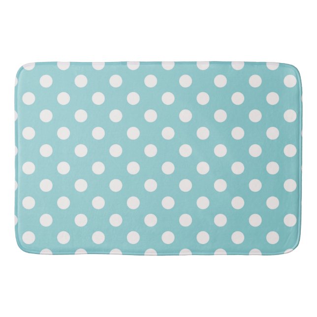 Alfombrilla De Baño Punto de polka azul y blanco turquesa (Anverso)
