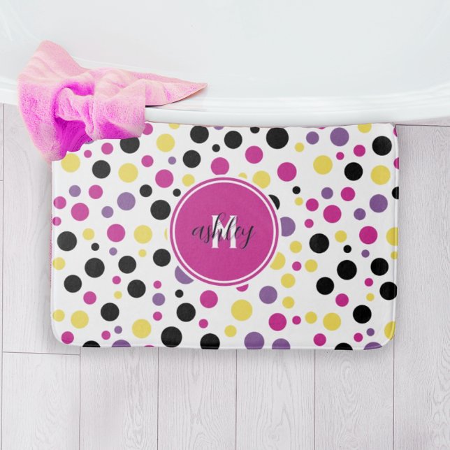 Alfombrilla De Baño Punto de Polka Monograma Rosa Púrpura Retro (Subido por el creador)