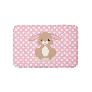 Alfombrilla De Baño Punto rosado de polka y mat de conejo conejo conej