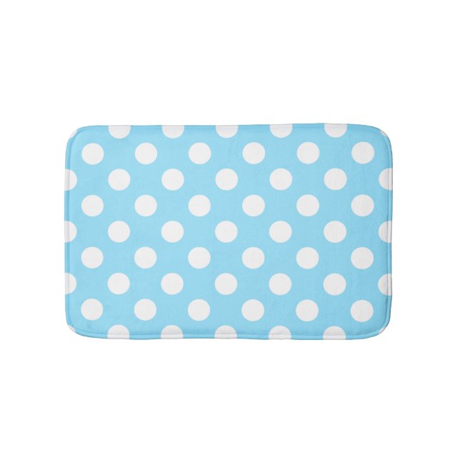 Alfombrilla De Baño Puntos de polka blanco sobre azul pálido (Anverso)
