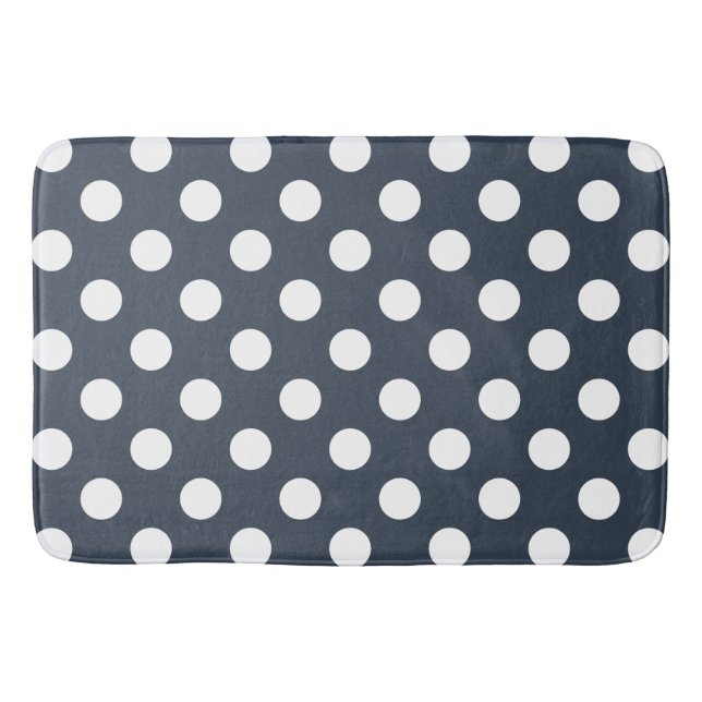 Alfombrilla De Baño Puntos de polka blanco sobre gris azul (Anverso)
