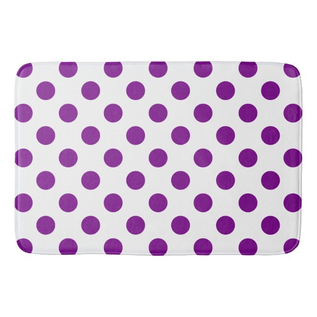 Alfombrilla De Baño Puntos de polka morado y blanco (Anverso)