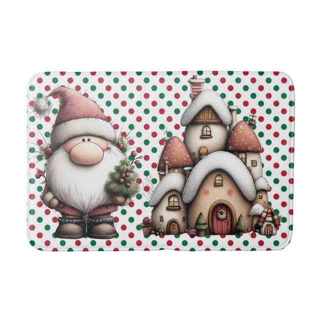 Alfombrilla De Baño Puntos de Polka Rojo y Verde (Anverso)