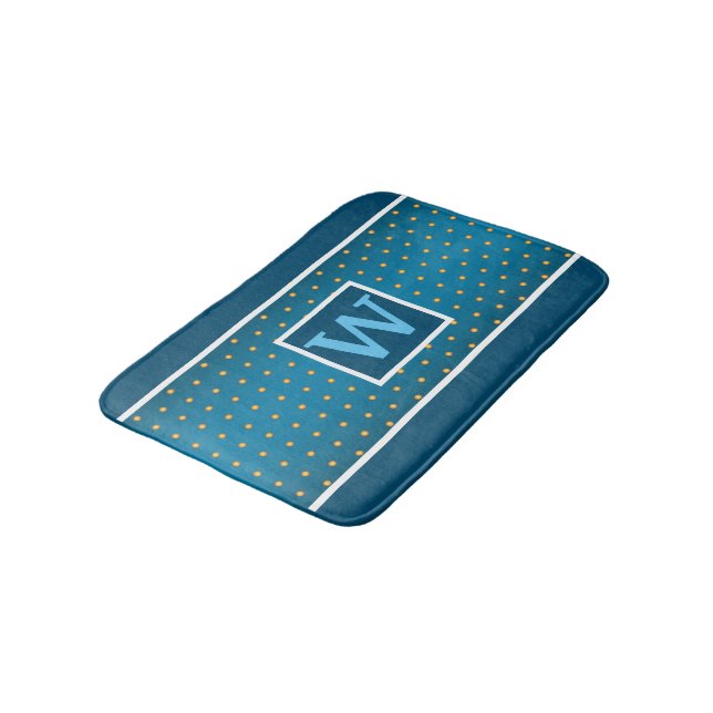 Alfombrilla De Baño Puntos falsos de polka de oro en gradiente azul (Angular)