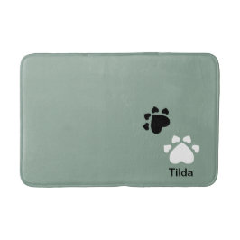 Alfombrilla De Baño Puppy Heart Paws Patrón Negro Y Blanco