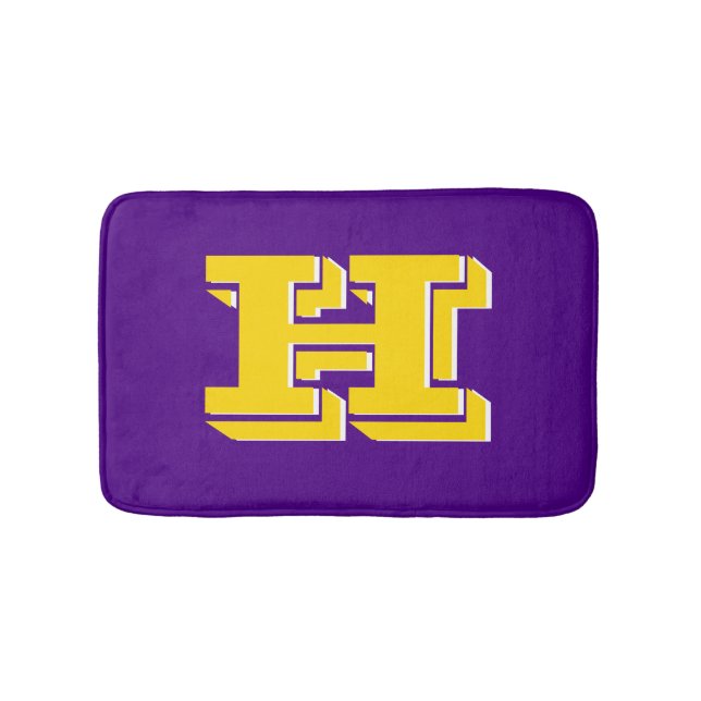 Alfombrilla De Baño Purple and Gold Varsity Letter Style Monogram (Anverso)