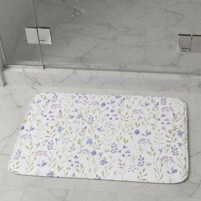Alfombrilla De Baño Purple Floral Bath Mat (sweet pretty lavender purple wildflower garden meadow bathmat)