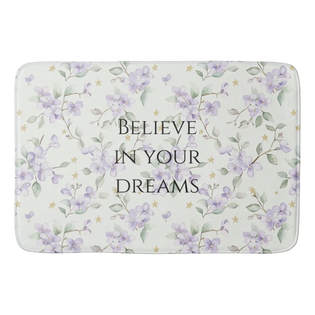 Alfombrilla De Baño Purple Flowers Gold Stars Moons (Anverso)